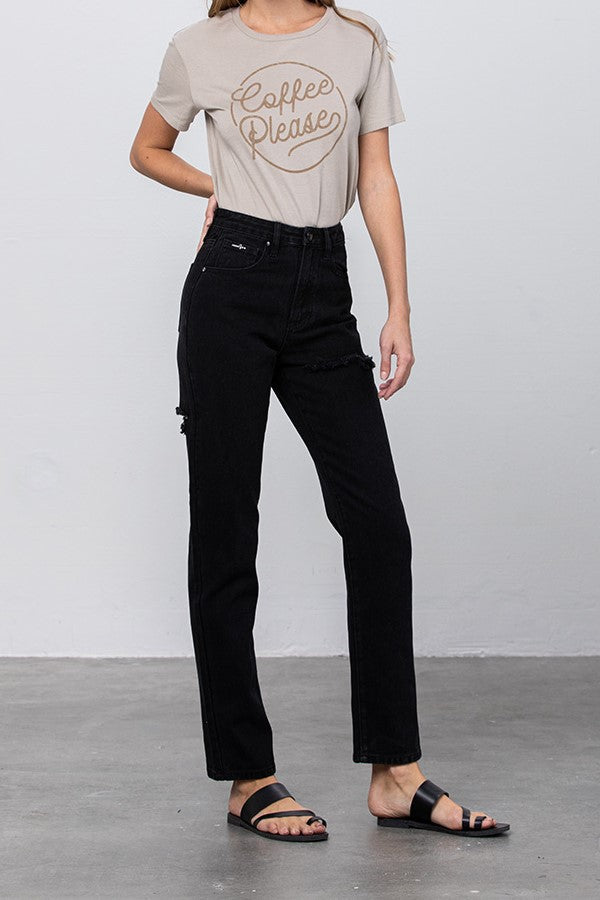 Black High Waist Destroyed Mom Jeans