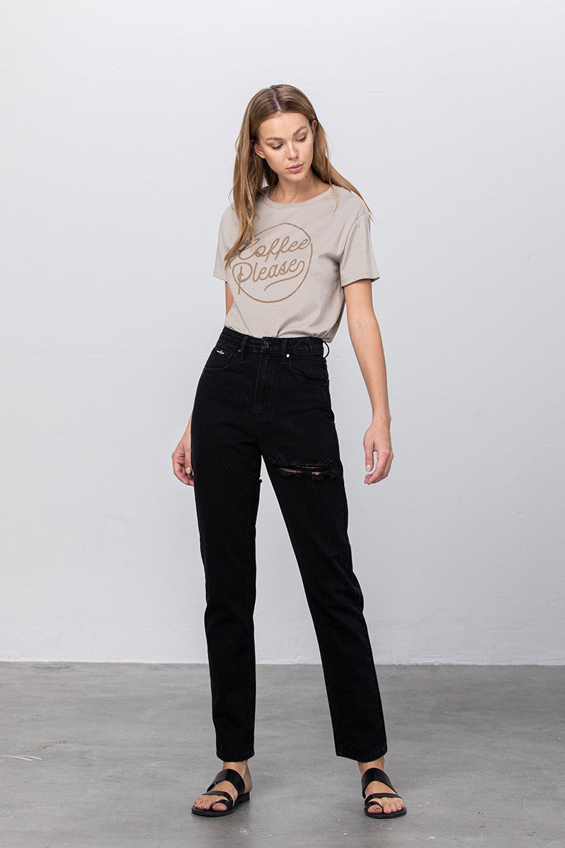 Black High Waist Destroyed Mom Jeans