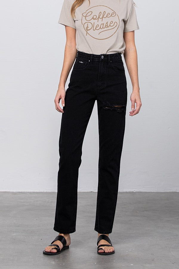 Black High Waist Destroyed Mom Jeans