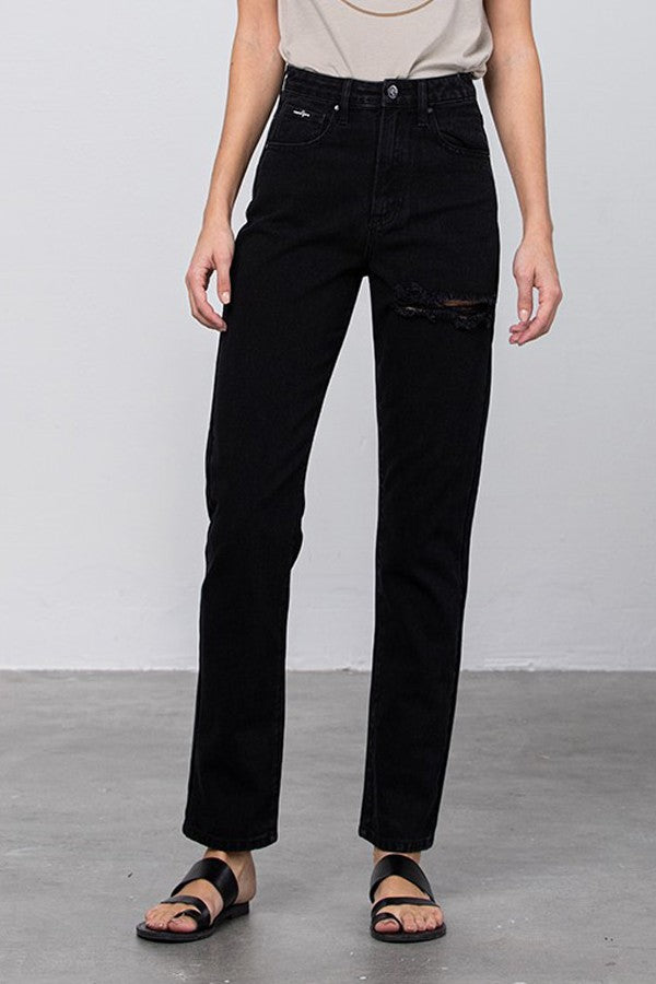 Black High Waist Destroyed Mom Jeans