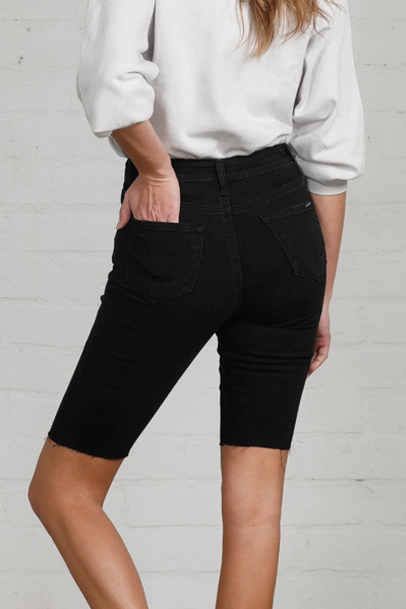 Black High Rise Denim Bike Shorts