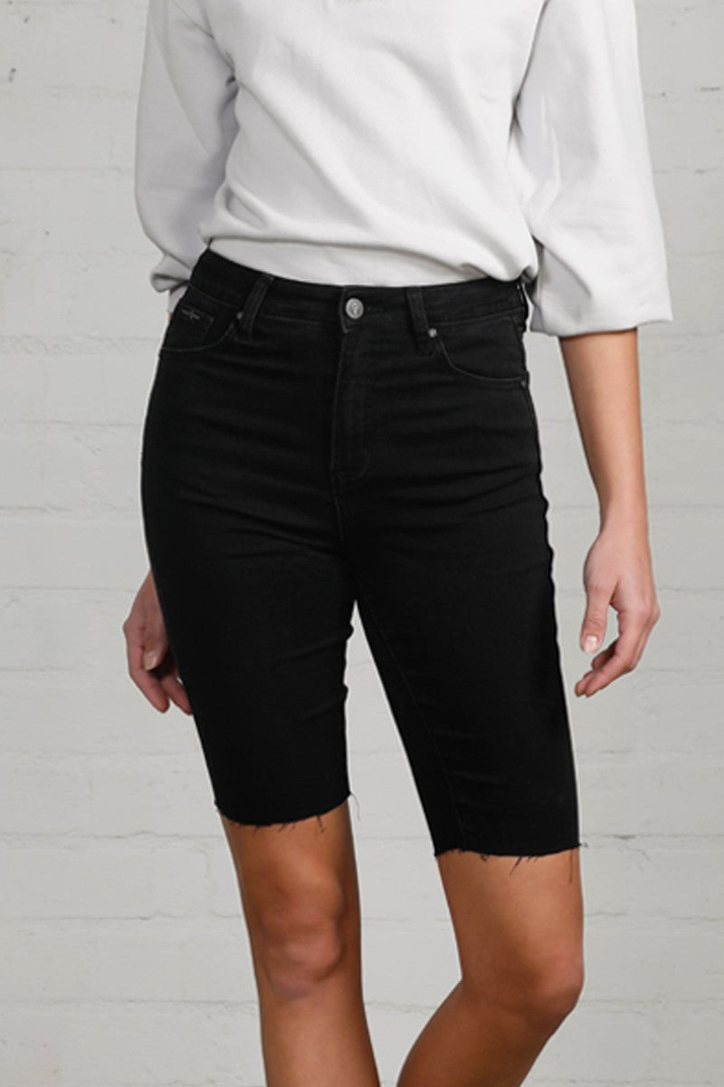 Black High Rise Denim Bike Shorts