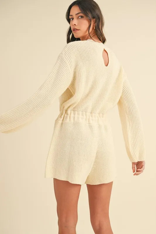 Mable Round Neck Long Sleeve Sweater Romper 1