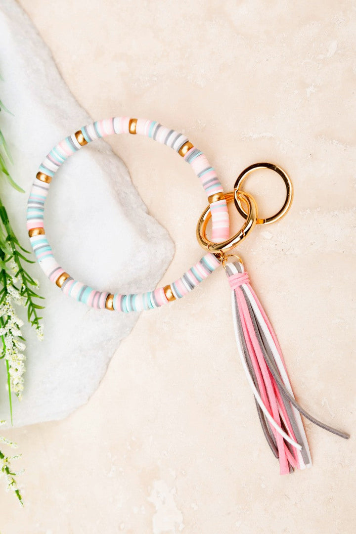 Beige Multi Boho Key Ring Bracelet | Anekay