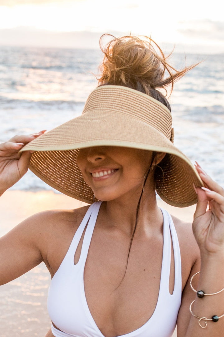 Cream Foldable Wide Brim Bow Visor