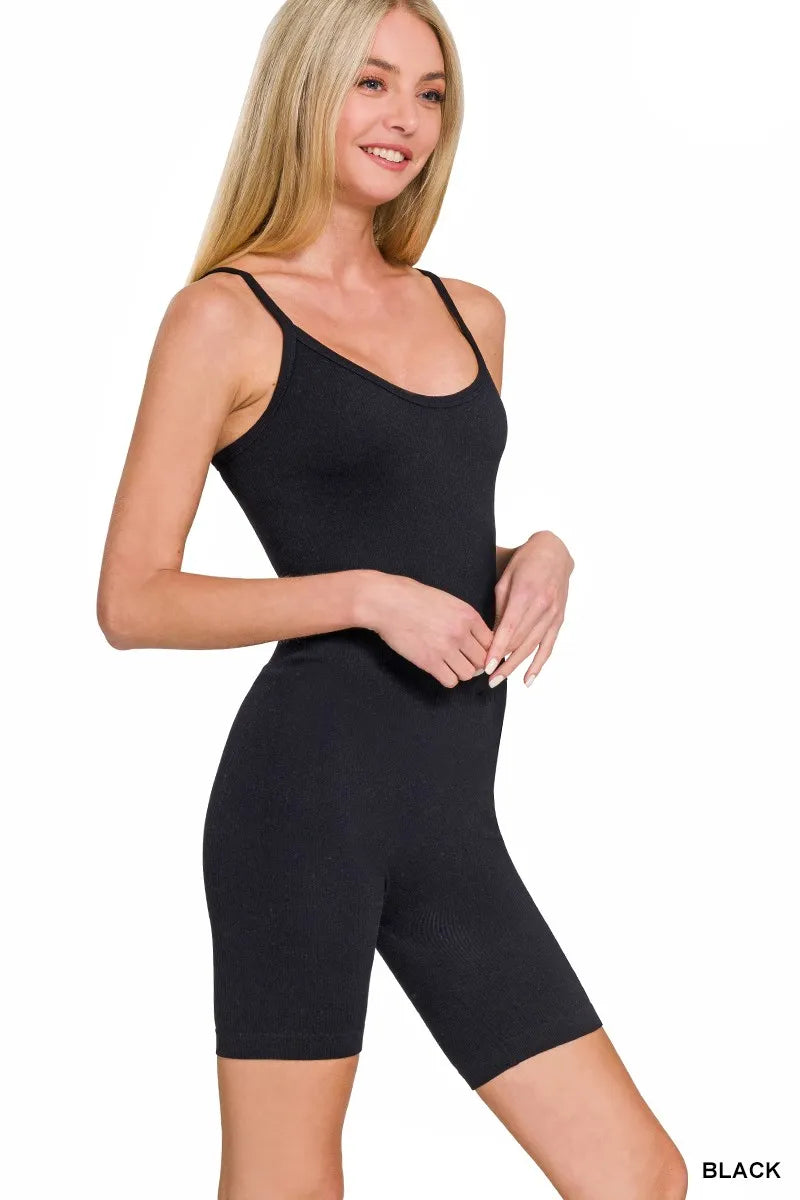 Black Zenana Ribbed Seamless Bodysuit 1