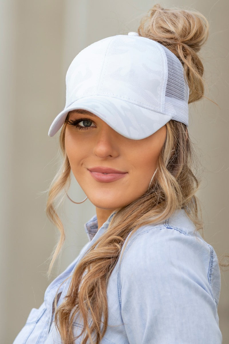 Pink Camo Messy Bun Cap