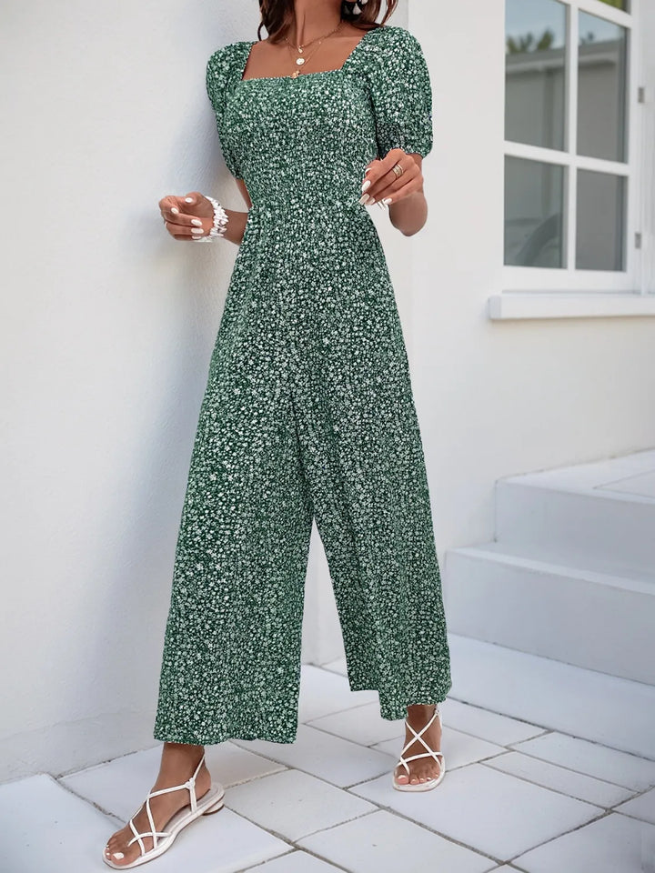 Pale Blush Printed Square Neck Puff Sleeve Jumpsuit 1
