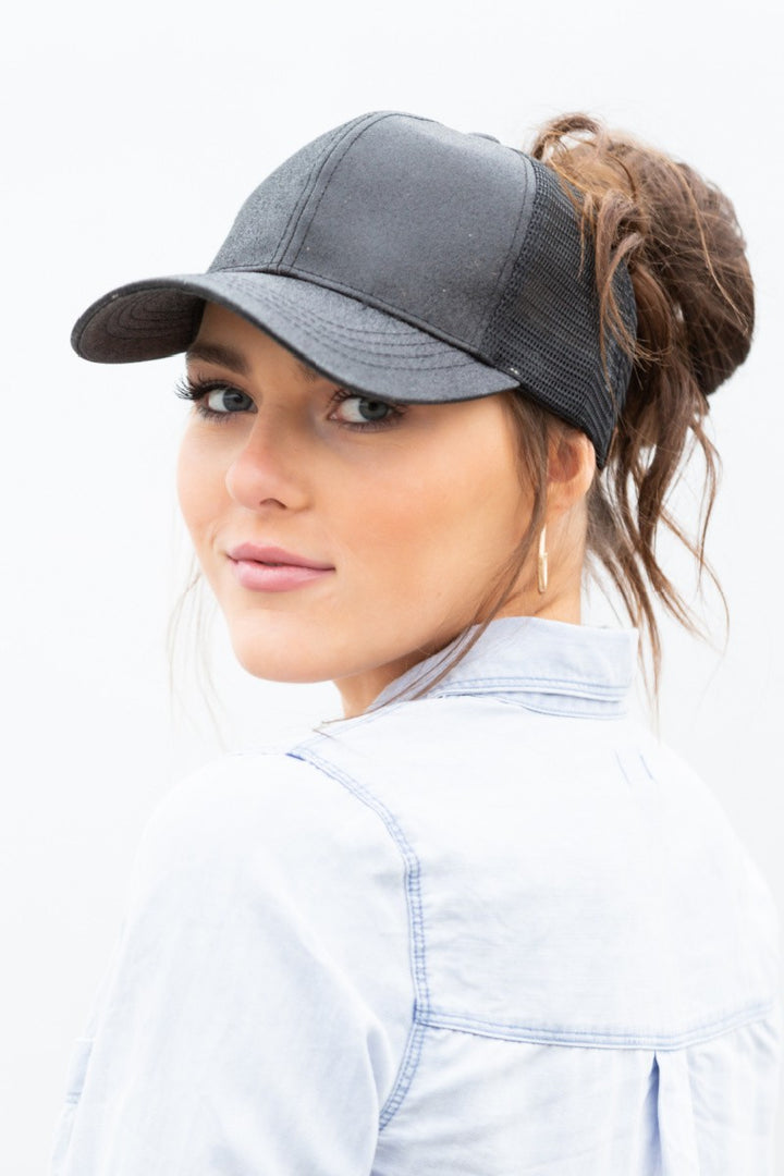 Cc Glitter Messy Bun Hat Cap