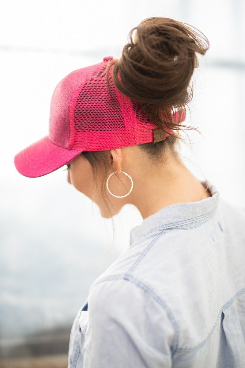 Cc Glitter Messy Bun Hat Cap