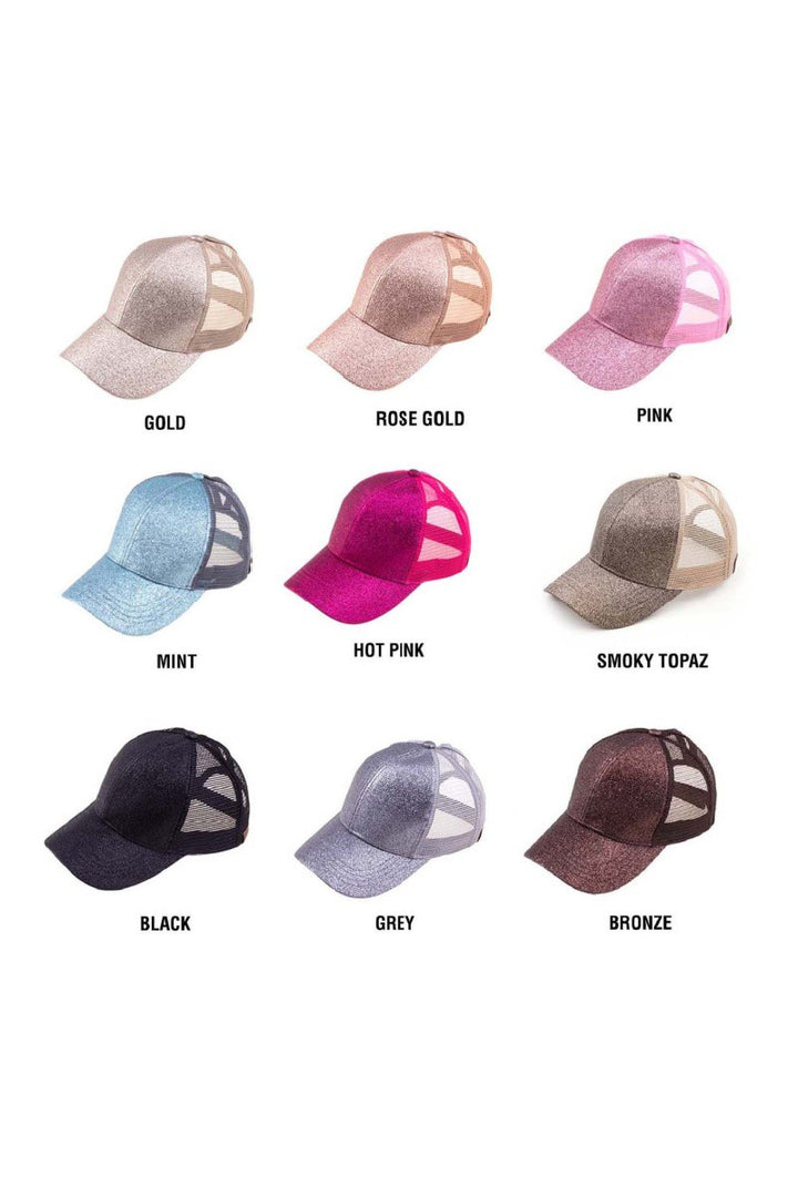 Gray Cc Glitter Messy Bun Hat Cap