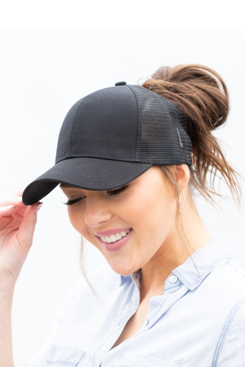 Black Cc Messy Bun Hat Cap