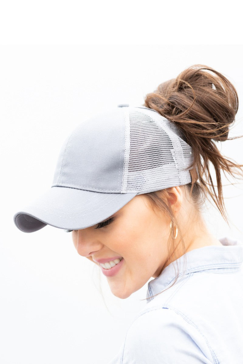 Gray Cc Messy Bun Hat Cap