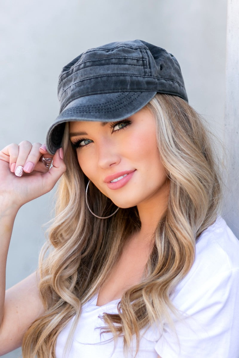 Army Green Distressed Cadet Hat Cap