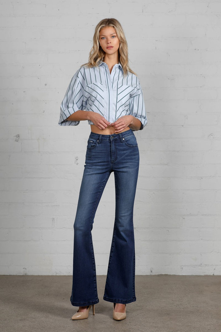 Dark High Rise Wider Flare Jeans