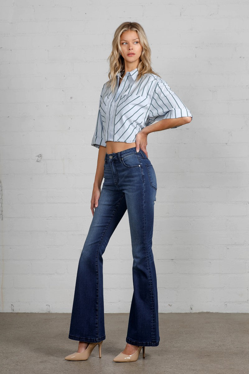 Dark High Rise Wider Flare Jeans