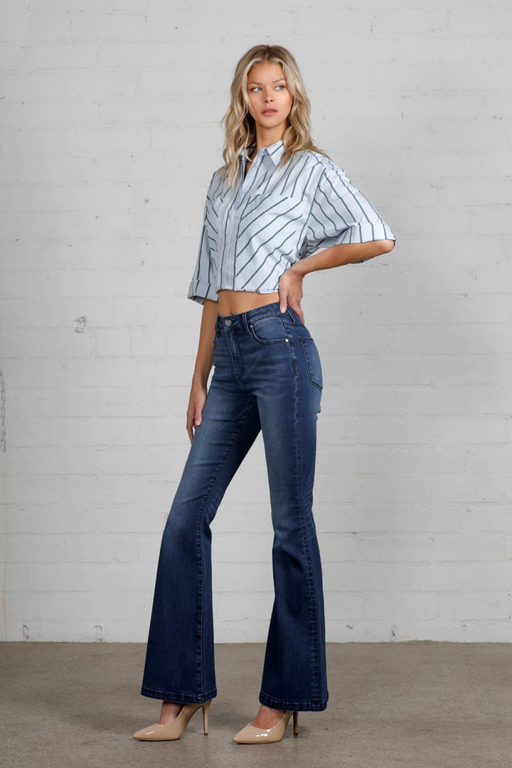 Dark High Rise Wider Flare Jeans