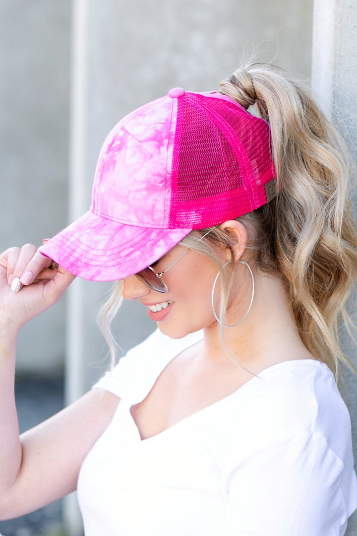 Hot Pink Cc Ombre Ponytail Hat Cap