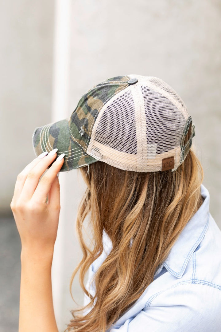 C C Camo Distressed Caps Hat