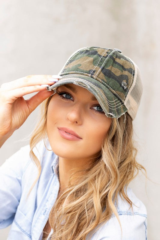 C C Camo Distressed Caps Hat