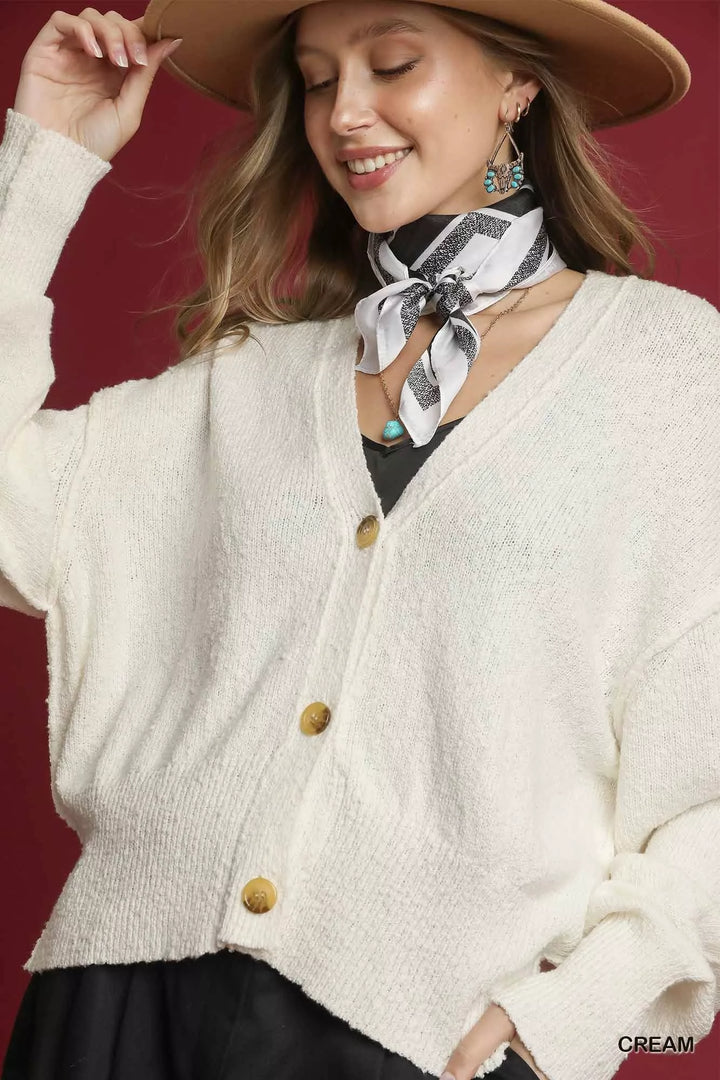 Umgee Button Front V Neck Knit Cardigan