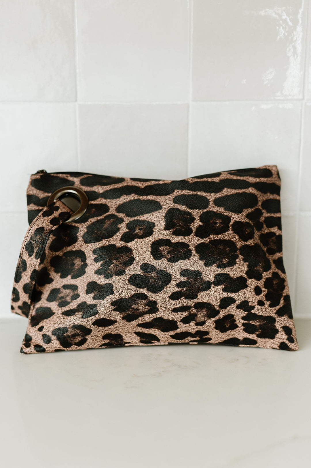 Light Brown Alexa Oversized Clutch With Wristlet
