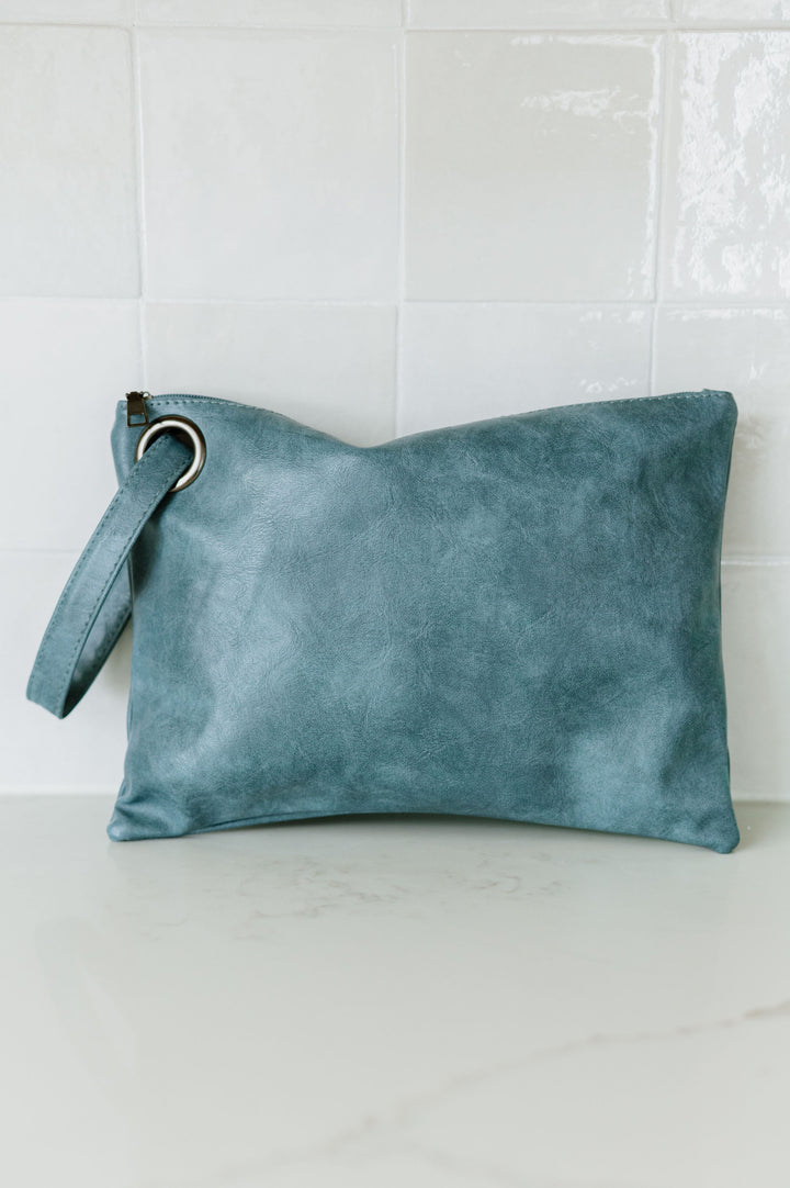 Dusty Teal Alexa Oversized Clutch With Wristlet