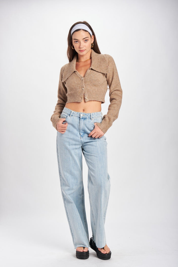 POWDER BLUE Wide Collar Cropped Cardigan