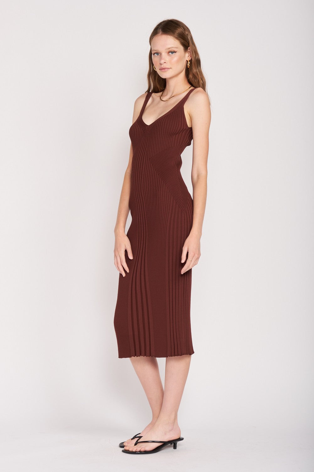 LAVENDER V Neck Ribbed Midi Dress With Open Back