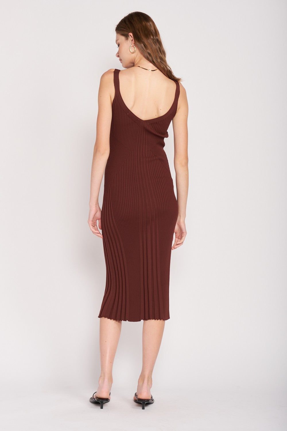 LAVENDER V Neck Ribbed Midi Dress With Open Back