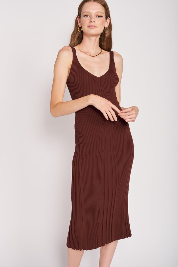 LAVENDER V Neck Ribbed Midi Dress With Open Back