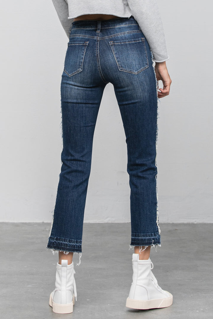 Dark Frayed Hem Cropped Straight Jeans