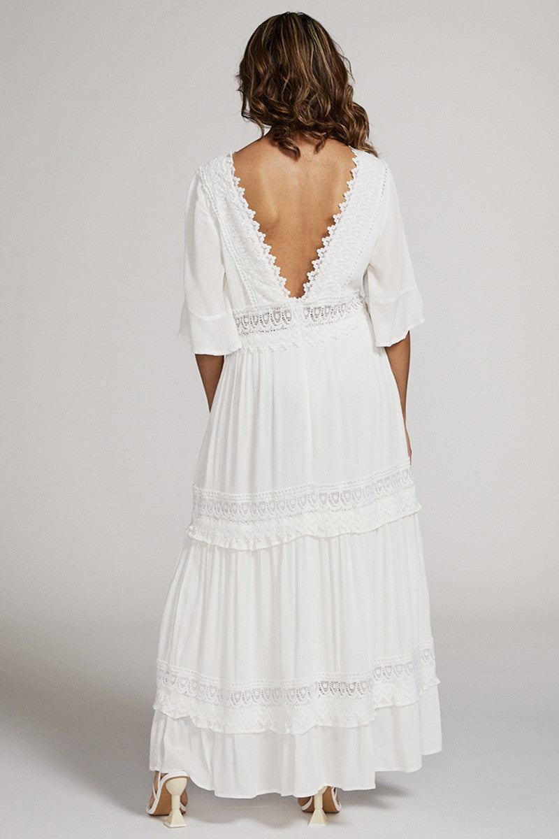 V Neck Maxi Dress With Lace Detailing