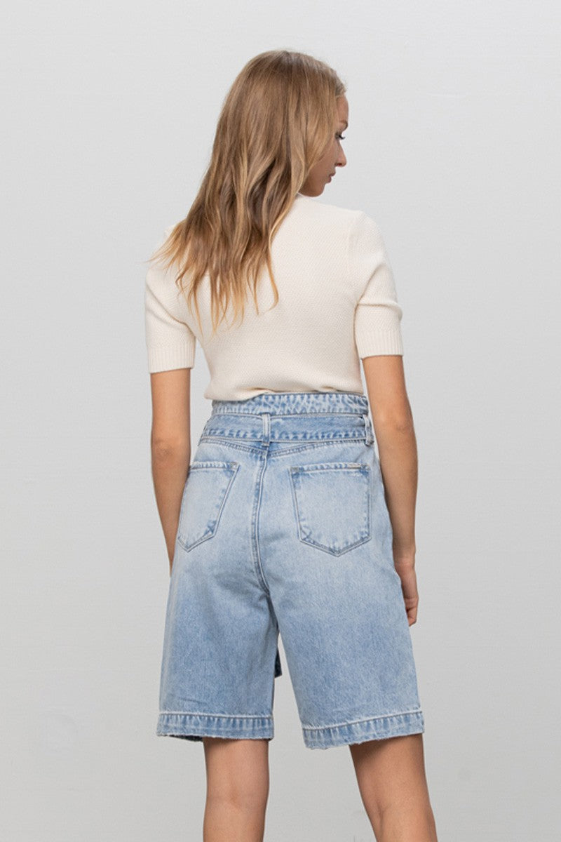Belted Denim Bermudas