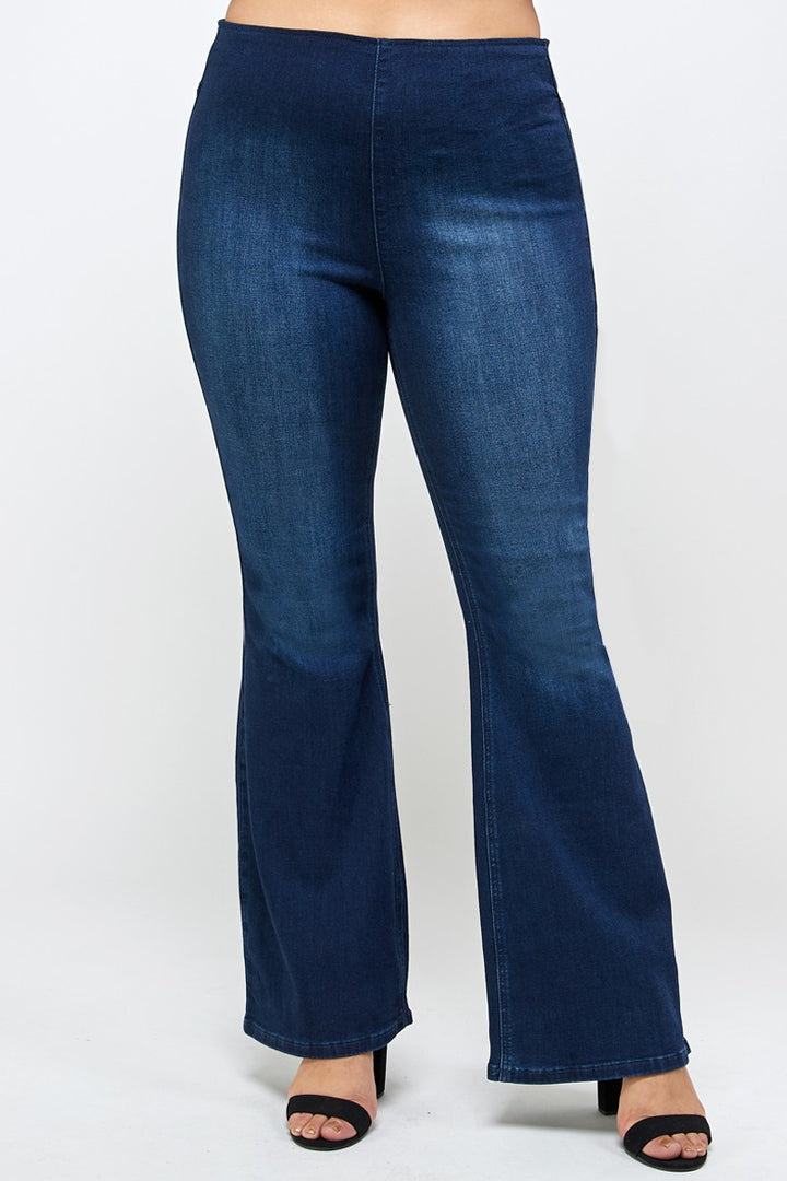 Dark Plus Size Mid Rise Banded Wider Flare Jeans