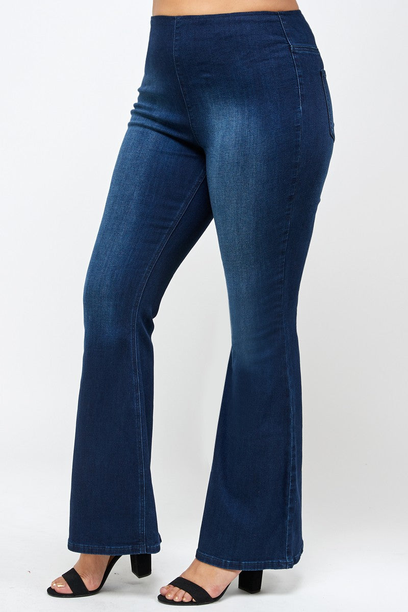 Dark Plus Size Mid Rise Banded Wider Flare Jeans