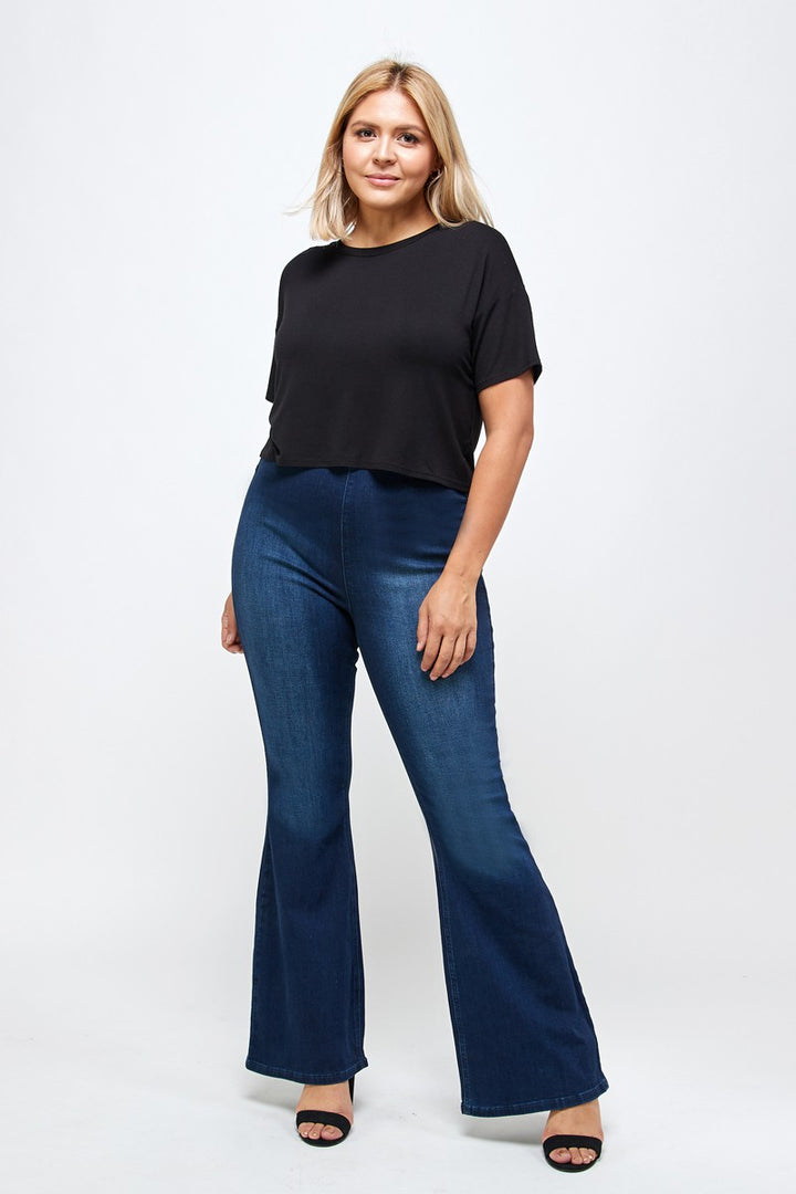 Dark Plus Size Mid Rise Banded Wider Flare Jeans