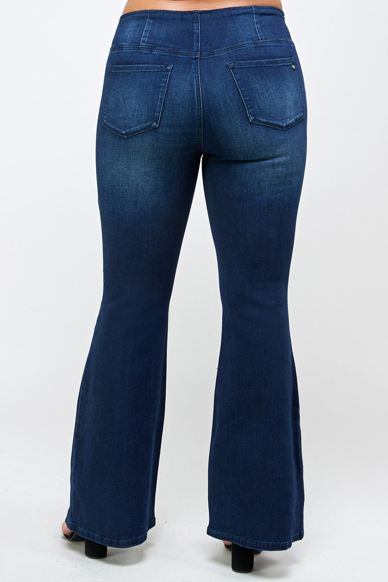 Plus Size Mid Rise Banded Wider Flare Jeans
