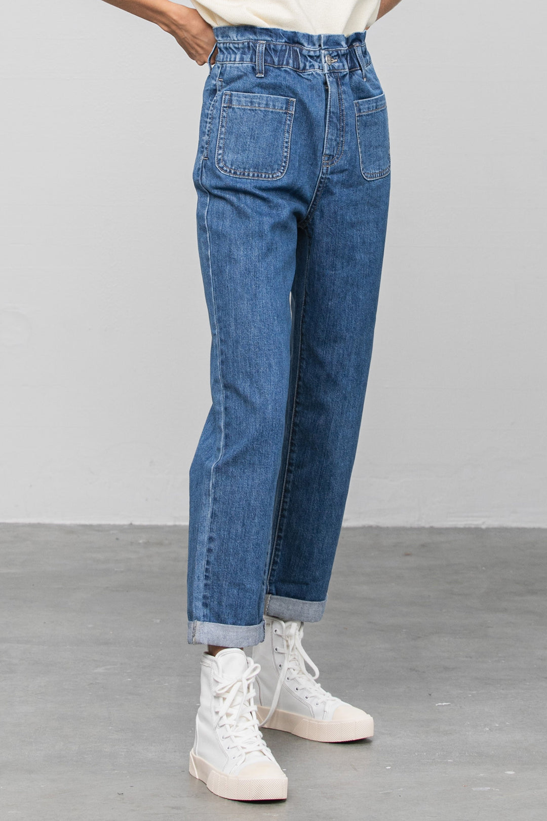 Medium High Rise Paper Bag Waist Slouch Jeans