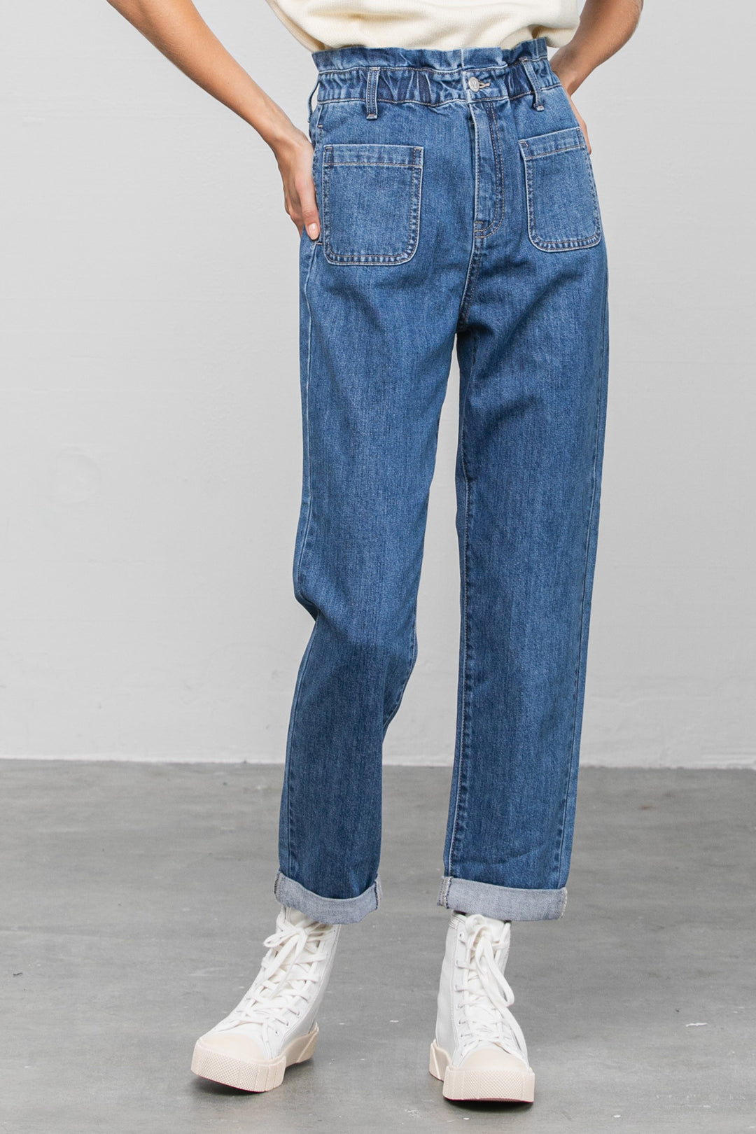 Medium High Rise Paper Bag Waist Slouch Jeans
