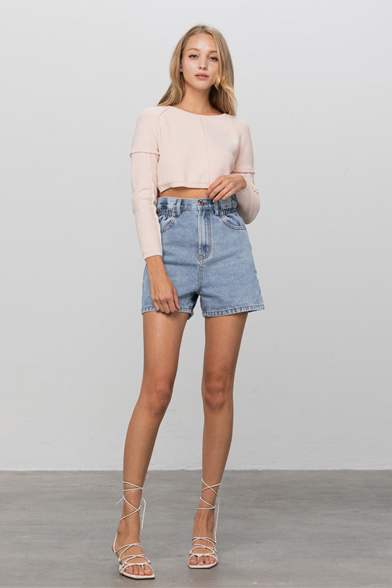 Super High Rise Elastic Waistband Denim Shorts