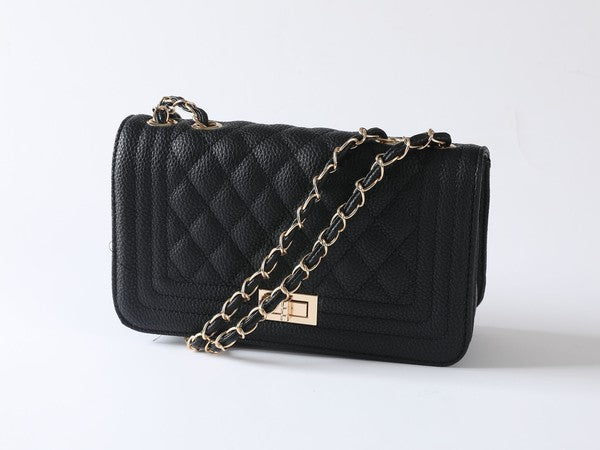 BKBK/BLACK Pu Leather Quilted Fashion Bag
