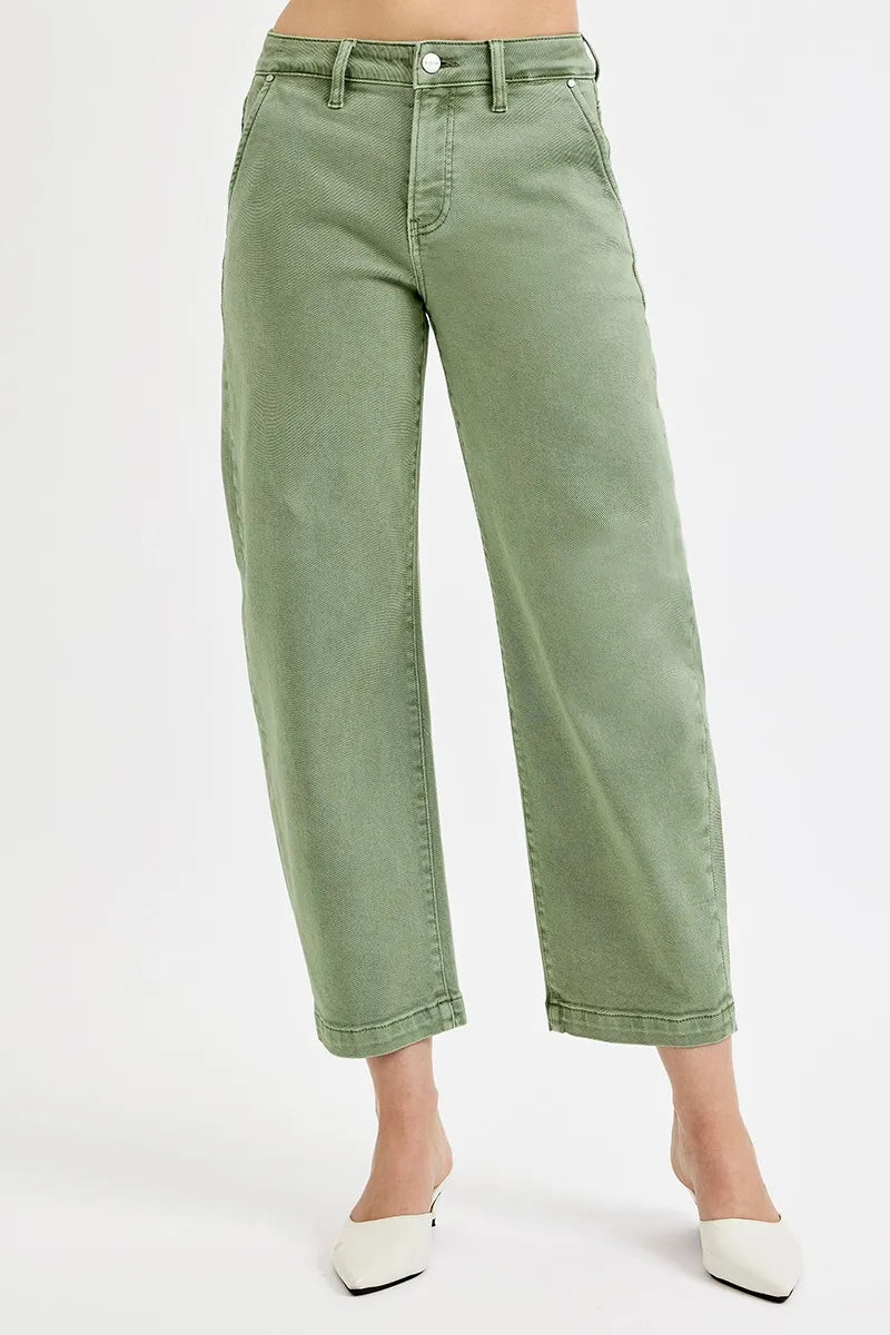 Olive Risen Full Size Tummy Control High Rise Crop Barrel Jeans Plus Size