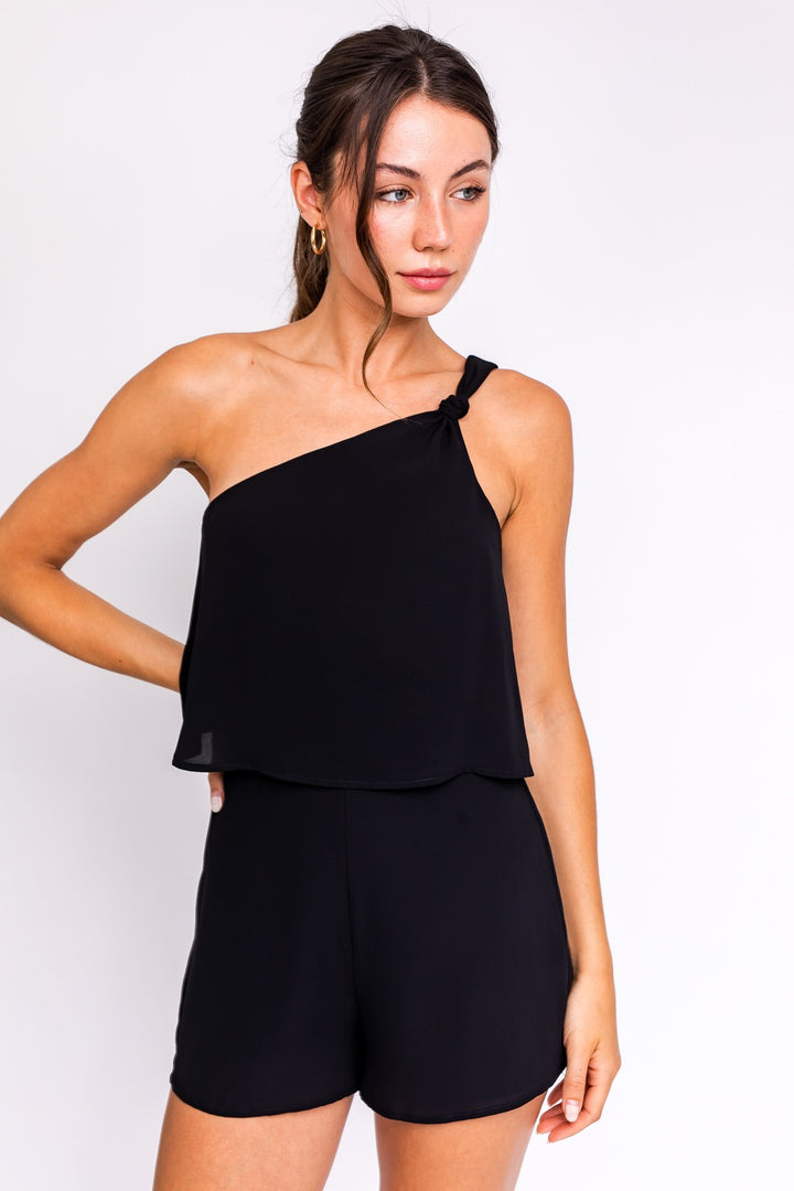 Lt Green One Shoulder Woven Romper