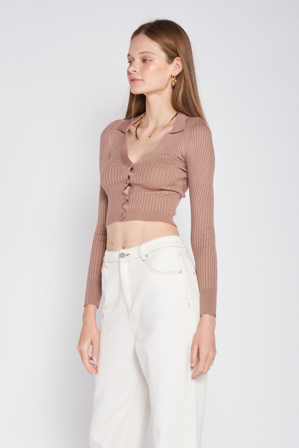 Ribbed Button Down Crop Cardigan
