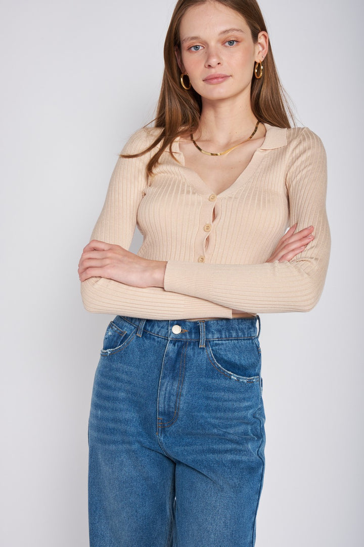 Ribbed Button Down Crop Cardigan