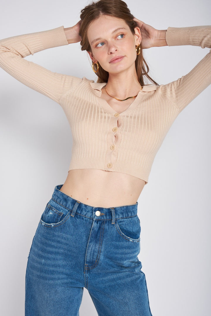 Ribbed Button Down Crop Cardigan