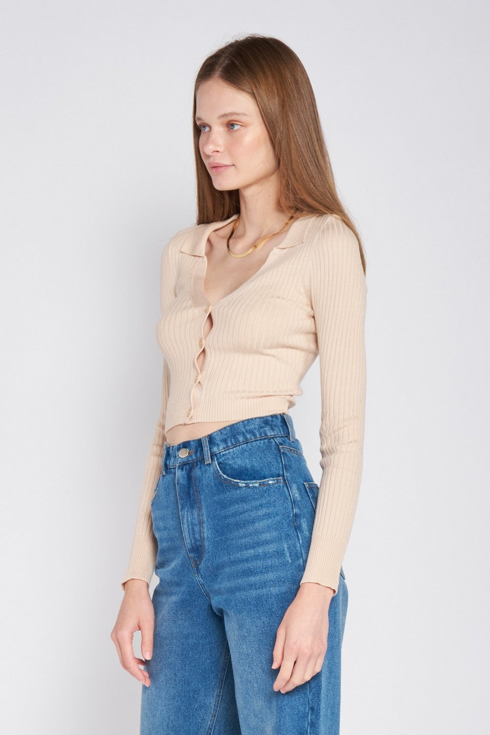 Ribbed Button Down Crop Cardigan