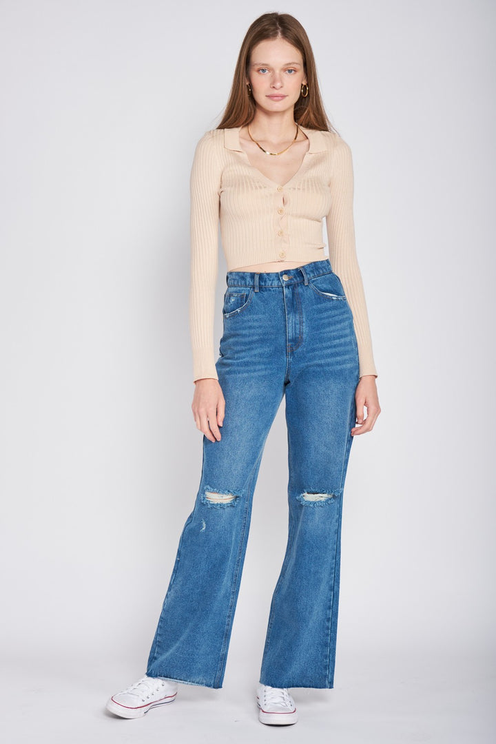 Ribbed Button Down Crop Cardigan