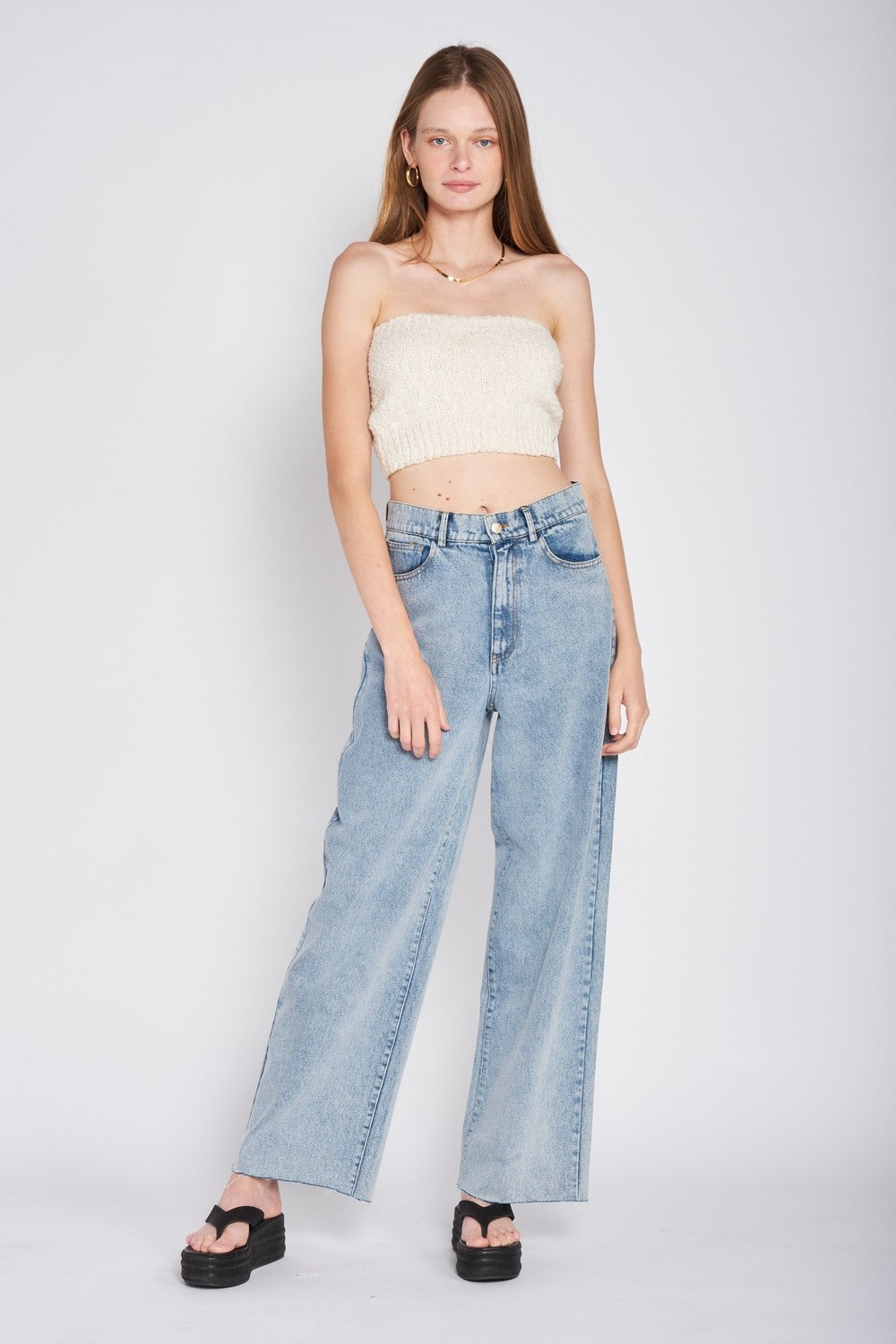 Elastic Waistband Fringed Tube Top